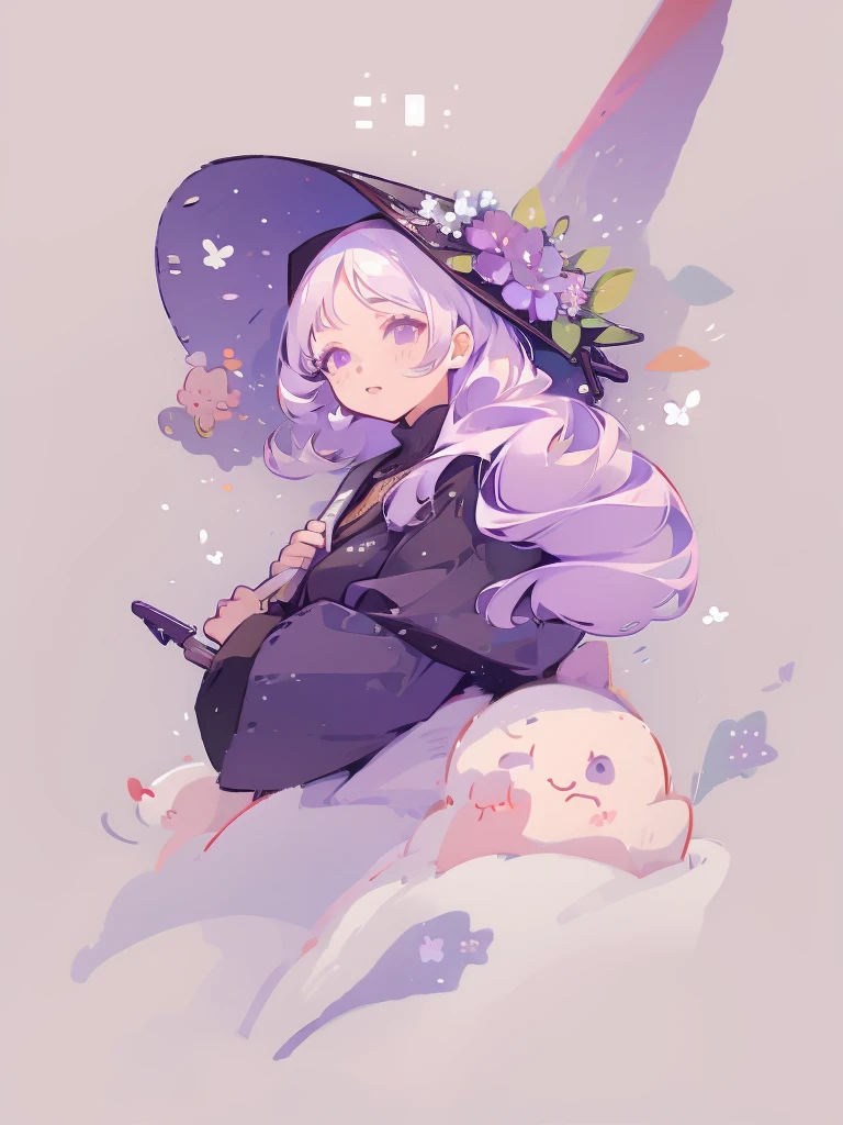 Portrait, icon, 1girl, long white hair, purple eyes, holding a black umbrella, illustration