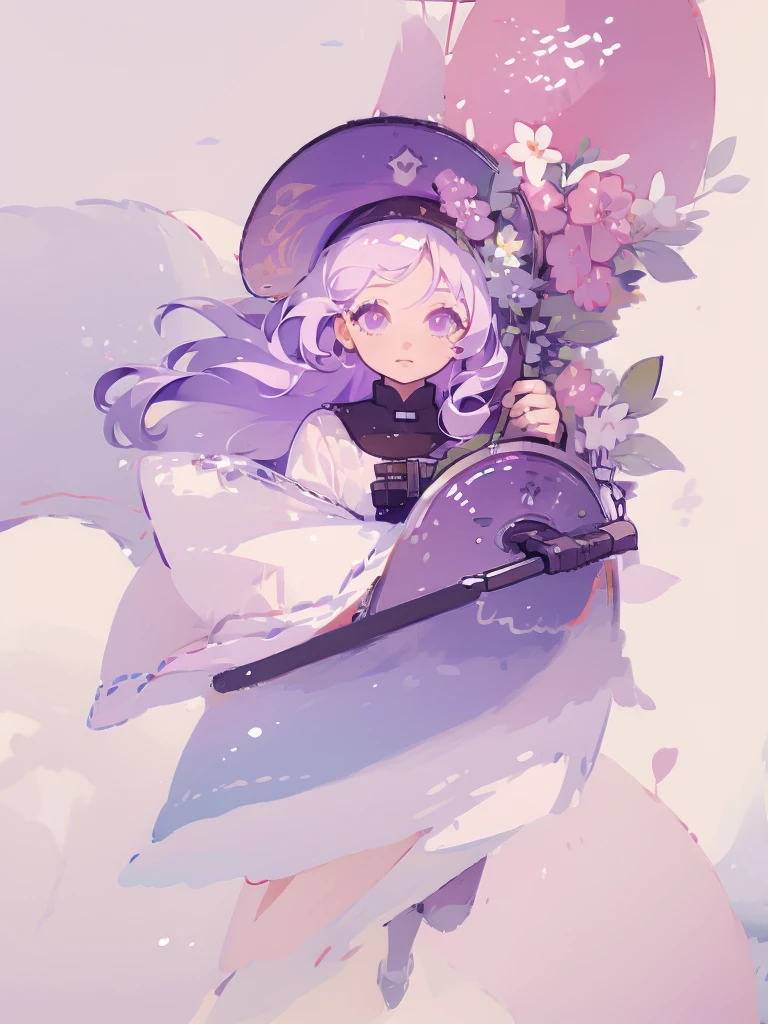 Portrait, icon, 1girl, long white hair, purple eyes, holding a black umbrella, illustration