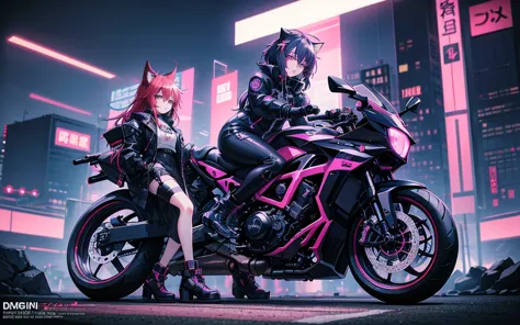 I imagine a cyberpunk world full of mystery and futurism. I imagine this anime girl on her cyberpunk motorcycle, surrounded by n...