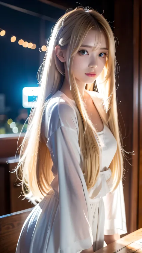 The most beautiful face in the world、Very beautiful super long silky golden shiny blonde hair、Shiny, silky, super long straight ...