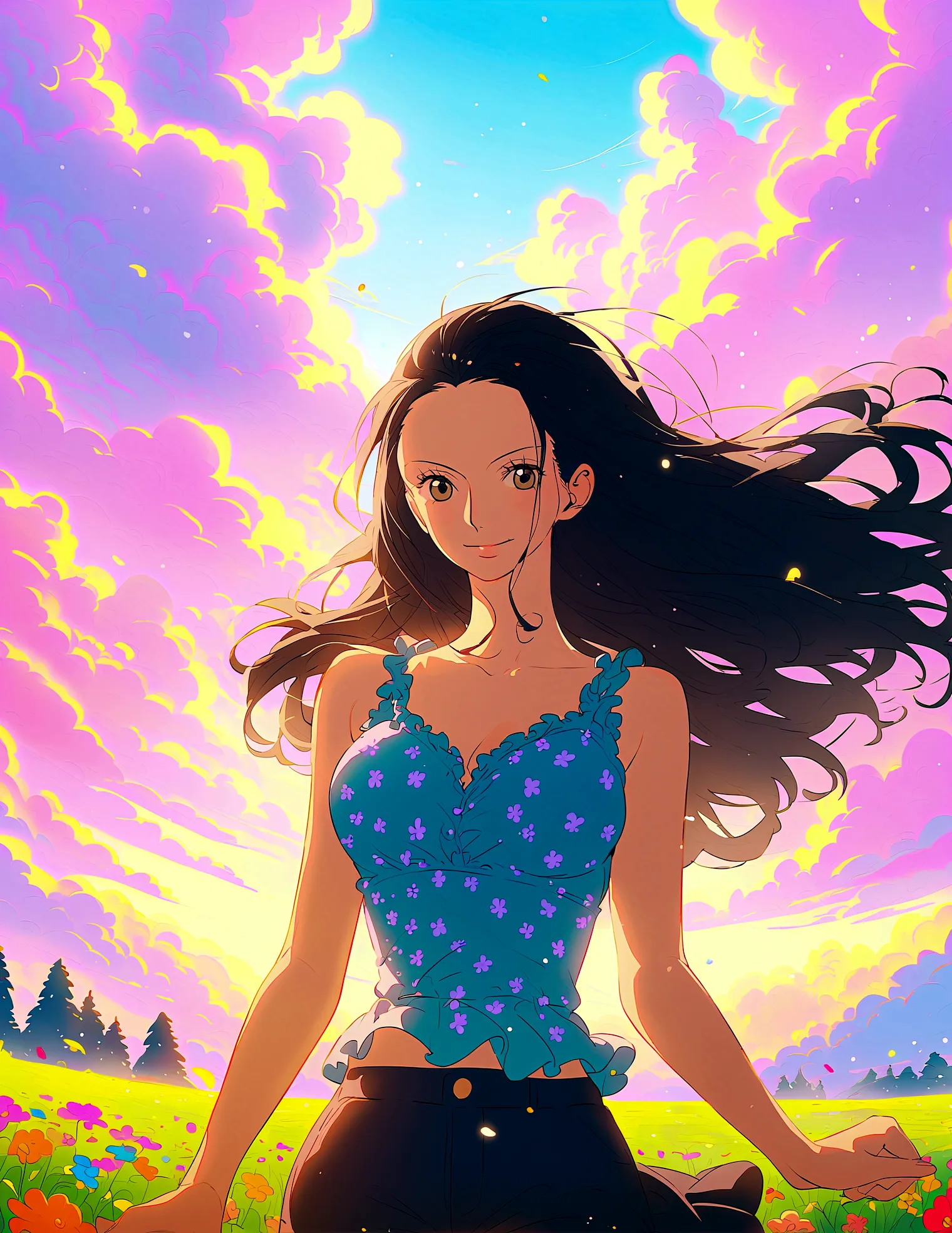 one piece，nico robin, cheerful colours