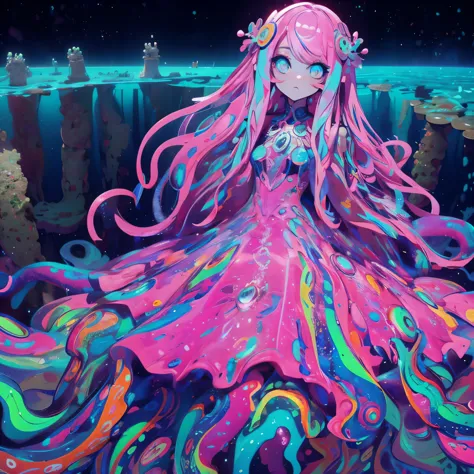 A giant girl floats on the ocean floor. Her skirt is mainly pink, Available in 7 colors of gloss. Her skirt is a psychedelic col...