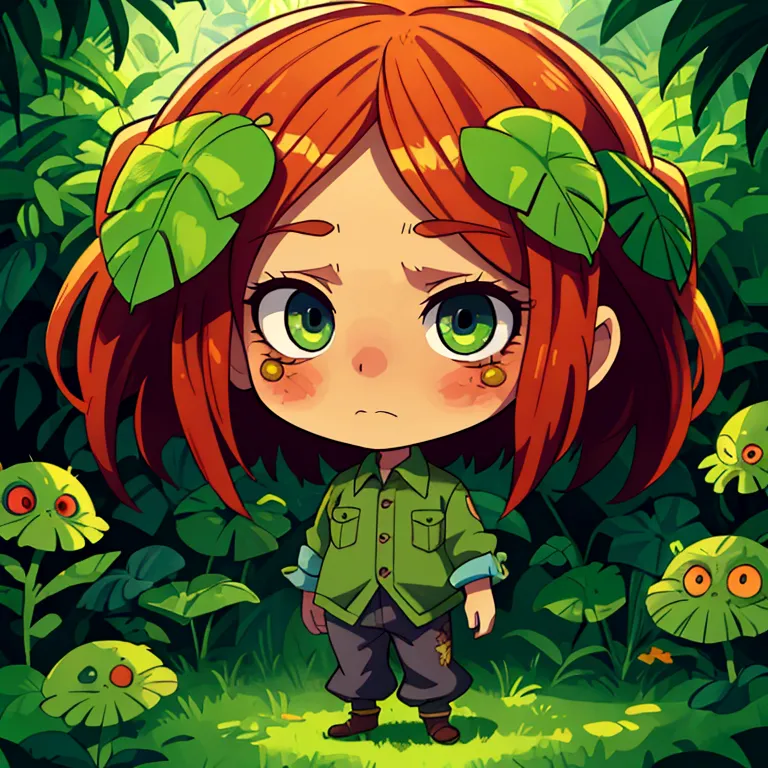 chibi, zombie vs plants, wide shot, full body, detailed portrait, beautiful detailed eyes, extremely detailed face, colorful gar...