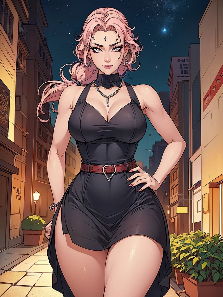 Best quality, 4k, high resolution, body stuck dress, perfect smile, gorgeous, light skin, ahegao face(hentai face) ,pink hair, wearing bodystuck short dress,(short sheeves), clothes are stuck in body, bodyfit outfit,1 girl, solo, seductive look, elegance and charm, (masterpiece, best quality, high resolution), looking at the viewer, standing, (intricate and beautiful:1.2), (detailed light:1.2), (soft light, side light), (high resolution textures) , holding leash in hand(chain leash), outdoor, Burmese girl,wearing bodcorn dress(red colour) with whitw line ,wearing gorgeous jewelary, wearing harness over the outfit ,outdoor background, sun light, attractive, sexy, mature and hot, young,(masterpiece:1.3), (disorganized:1.3), (highest quality:1.3), perfect anatomy, detailed face, front view, perfect right hands, looking at viewer, (Super detailed:1.3), (best shadow:0.7), (treated hair), fine eyes, beautiful eyes, young aged woman, alone, standing, crystal earrings,closed_mouth, , outdoors,Thick thighs, arrogant face, small 