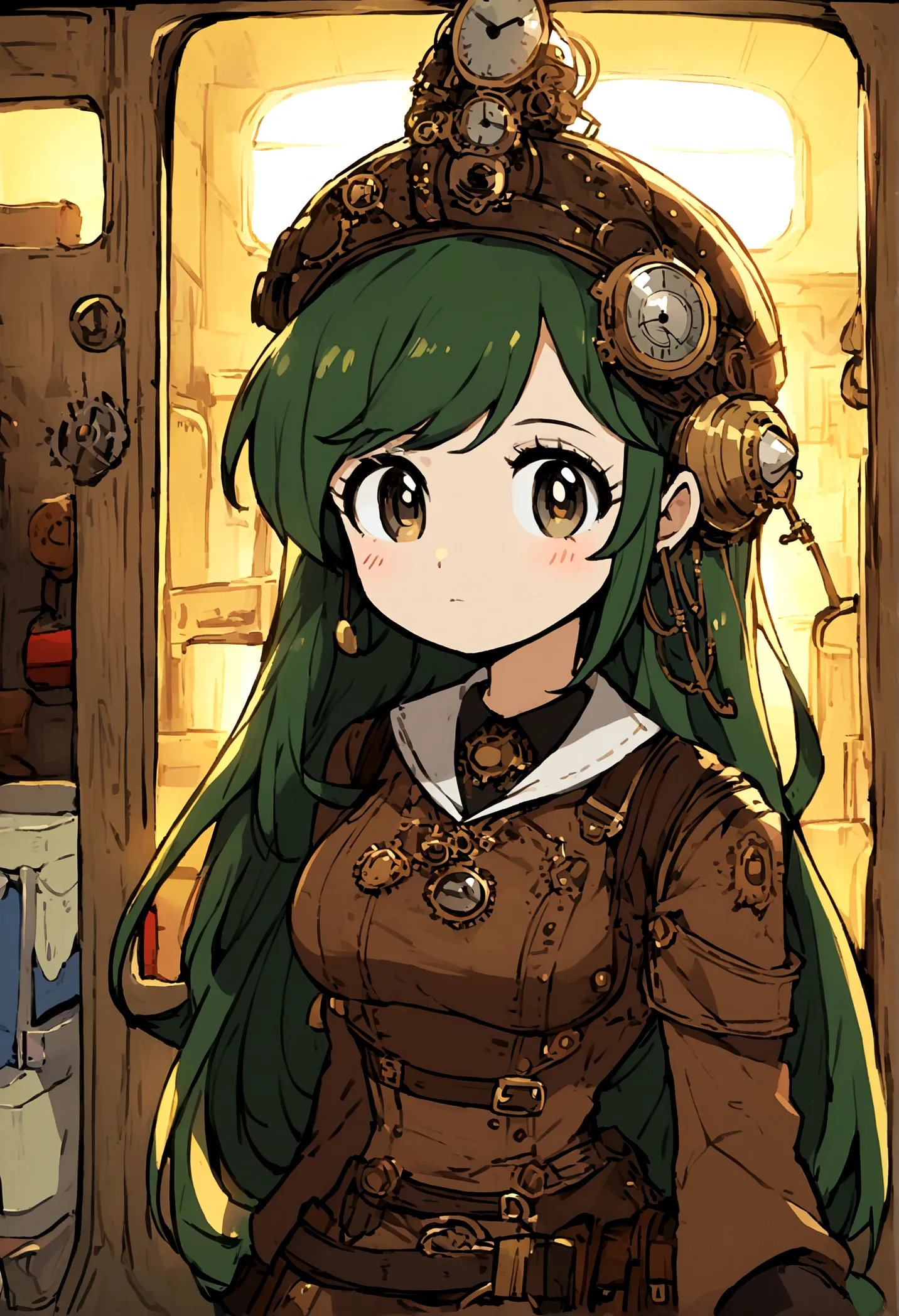 Girl in an ambulance in the style of a fantastic anime design like the steampunk style of the Adventure Time anime.