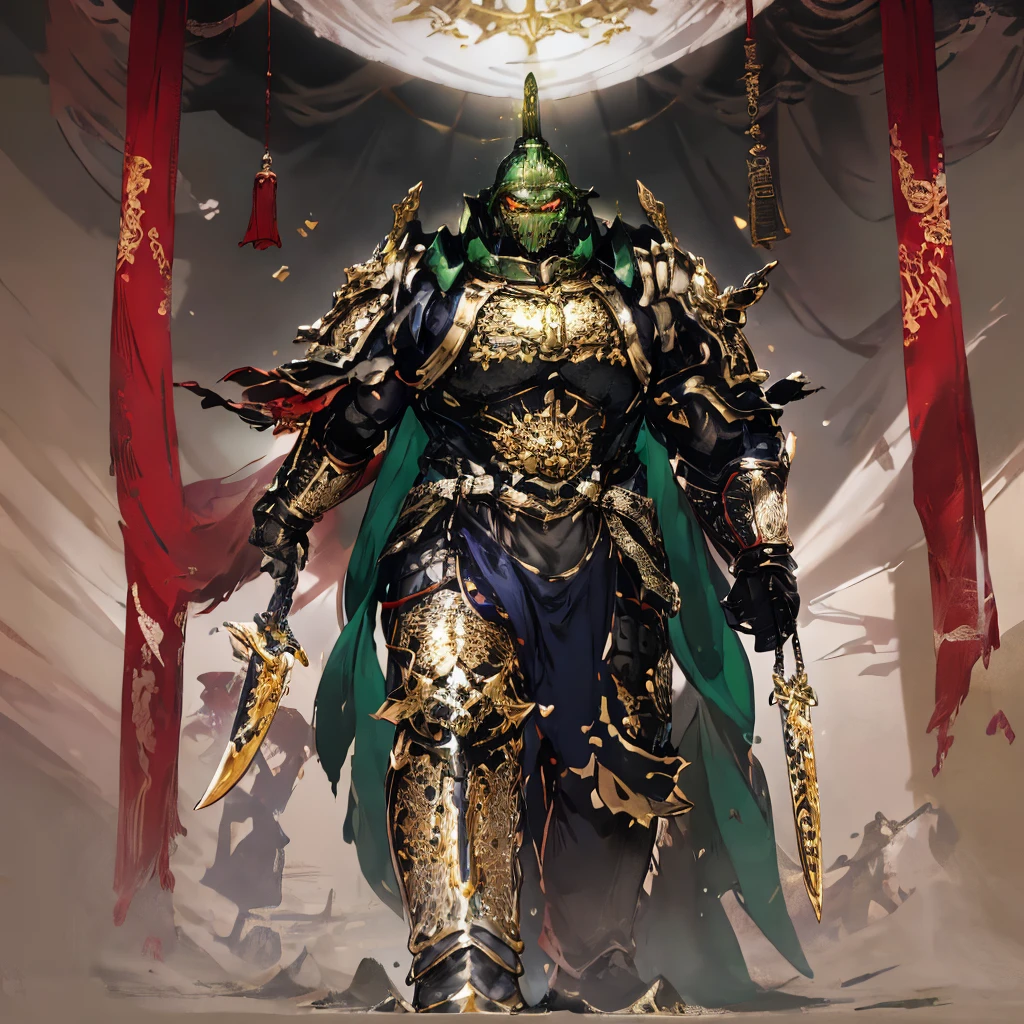 1 Boy,huge，After obtaining the Astarte, Space Marines, ,Green power armor, helmet, Red Eyes, Glowing eyes, indoors, street，In the Forbidden City，There is a golden dragon pattern on the armor，Green armor ，Green armor，Green armor，Green armor，Multiple angles of the mechanical arm on the armor, (masterpiece), (best quality), (Extremely detailed), very beautiful, illustration, Perfect composition, Intricate details, absurd，Chinese Heavy Armor,Chinese Heavy Armor，Chinese Heavy Armor,Chinese Heavy Armor，Chinese Heavy Armor,Chinese Heavy Armor，Astarte，Astarte，Astarte，Astarte，Astarte，Thick mask，Thick mask，Thick mask，Thick mask，Shining green Guandao，Shining green Guandao，Shining green Guandao，Shining green Guandao，Shining green Guandao，Shining green Guandao