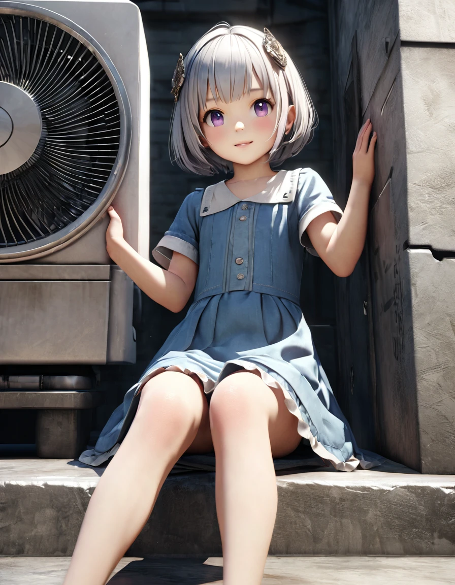 masterpiece, Highest quality, Very detailed, High resolution, An expensive solution, High resolution, 4K, 8K, unity 8k wallpaper, Very detailed CG, masterpiece, Realistic, 2d, 3d, Beautiful details, depth, Fine texture, Super quality: 1.3, Fully focused, Crispy.skin, .he, Very cute anime girl about 3 years old, Expensive silver short hair, Girl about 3 years old, alone, pretty blue dress, expensive, blush, mole, Part your lips, hair ornaments, heart, Purple eyes、Hold a condom in your mouth、A defiant smile、Lifting her skirt, a dark alley、Sit on the air conditioner&#39;s outdoor unit, hyper-pregnant loli, short stature, elementary school student 