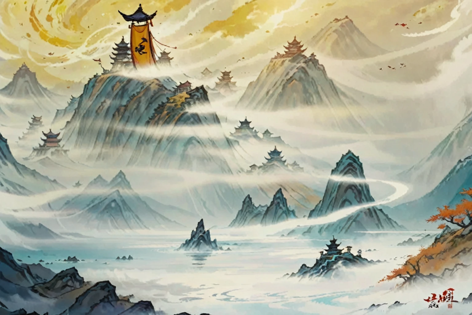 There is a painting，Onmyoji detailed art, background technology, anime scenery Concept Art, background technologywork, Concept Art, Concept Art, Concept Art stunning atmosphere, Onmyoji, Concept Art. Epic Landscapes, painted as a game Concept Art, Concept World Art, scenery game Concept Art, Concept Art for a video game