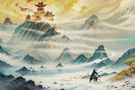 There is a painting，Onmyoji detailed art, background technology, anime scenery Concept Art, background technologywork, Concept A...