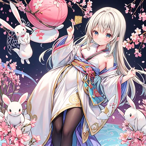 Alice from Wonderland in a cute anime style, with long flowing dark blonde hair, standing confidently in front of a fantastical,...