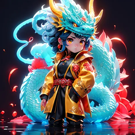 masterpiece,best quality,Blue Crystal Flash Dragon,Kavasi style,Shining eyes,(：1.2),(:1.2),Blue hair,Yellow eyes, (Blue and red ...