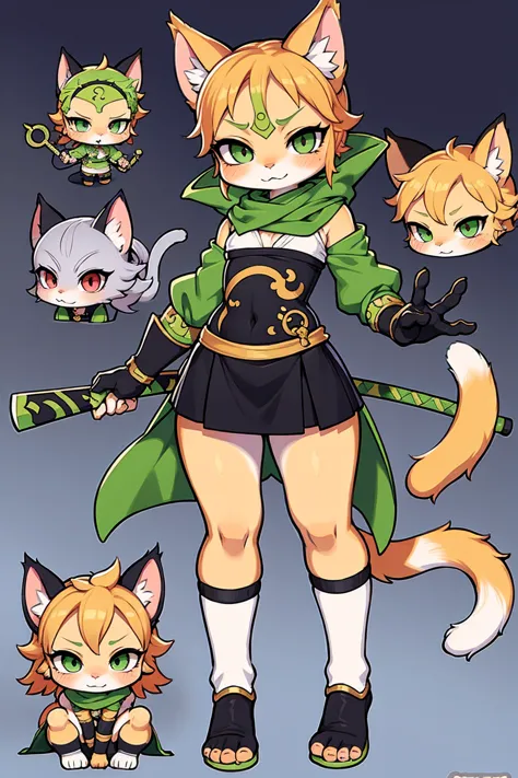 a cat warrior character, cat ears, furry, (full body:1.2) , chibi, advanced digital chibi art, g liulian art style, maplestory m...