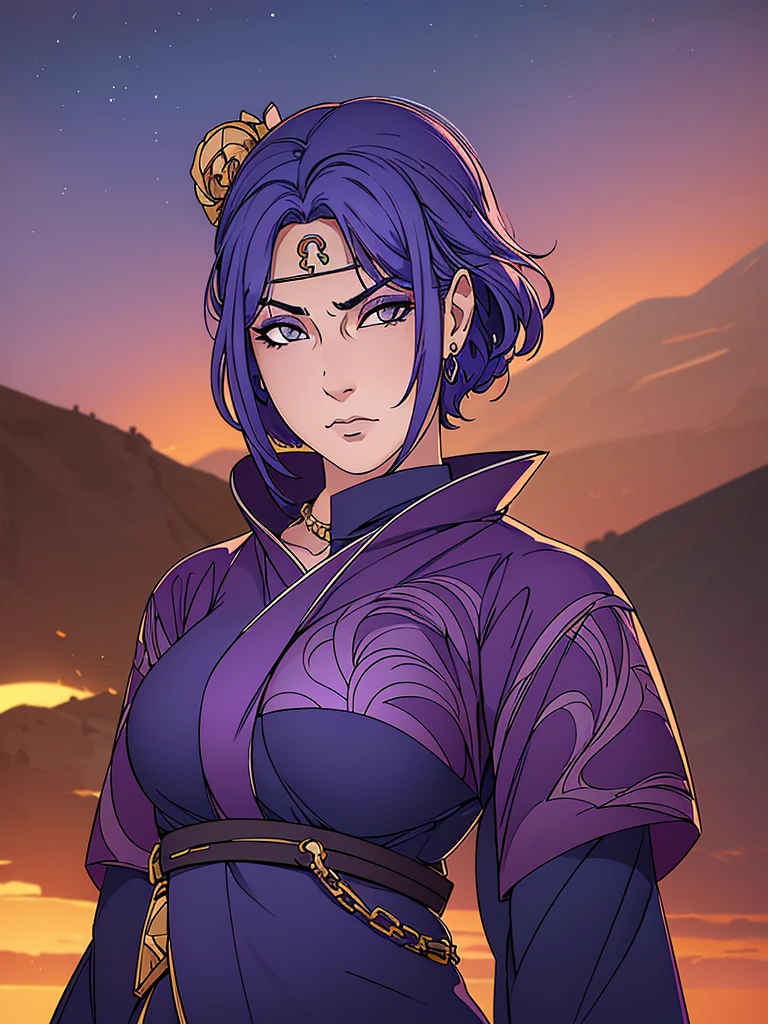 Just one girl,Best quality, 4k, high resolution, body stuck dress, perfect smile, gorgeous, light skin, ahegao face(hentai face) ,purple hair, wearing A short dark blue kimono with a darker blue obi belt and
She wears her forehead protector, 1 girl, solo, seductive look, elegance and charm, (masterpiece, best quality, high resolution), looking at the viewer, standing, (intricate and beautiful:1.2), (detailed light:1.2), (soft light, side light), (high resolution textures) , holding chain collar, outdoor, Burmese girl, wearing gorgeous jewelary, wearing harness over the outfit ,outdoor background, sun light, attractive, sexy, mature and hot, young,(masterpiece:1.3), (disorganized:1.3), (highest quality:1.3), perfect anatomy, detailed face, front view, perfect right hands, looking at viewer, (Super detailed:1.3), (best shadow:0.7), (treated hair), fine eyes, beautiful eyes, young aged woman, alone, standing, crystal earrings,closed_mouth, , outdoors,Thick thighs, arrogant face, small 