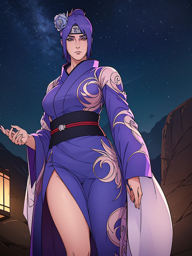 Just one girl,Best quality, 4k, high resolution, body stuck dress, perfect smile, gorgeous, light skin, ahegao face(hentai face) ,purple hair, (konan from naruto's hair style),wearing A short dark blue kimono with a darker blue obi belt and
She wears her forehead protector, 1 girl, solo, seductive look, elegance and charm, (masterpiece, best quality, high resolution), looking at the viewer, standing, (intricate and beautiful:1.2), (detailed light:1.2), (soft light, side light), (high resolution textures) , holding chain collar, outdoor, Burmese girl, wearing gorgeous jewelary, wearing harness over the outfit ,outdoor background, sun light, attractive, sexy, mature and hot, young,(masterpiece:1.3), (disorganized:1.3), (highest quality:1.3), perfect anatomy, detailed face, front view, perfect right hands, looking at viewer, (Super detailed:1.3), (best shadow:0.7), (treated hair), fine eyes, beautiful eyes, young aged woman, alone, standing, crystal earrings,closed_mouth, , outdoors,Thick thighs, arrogant face, small 