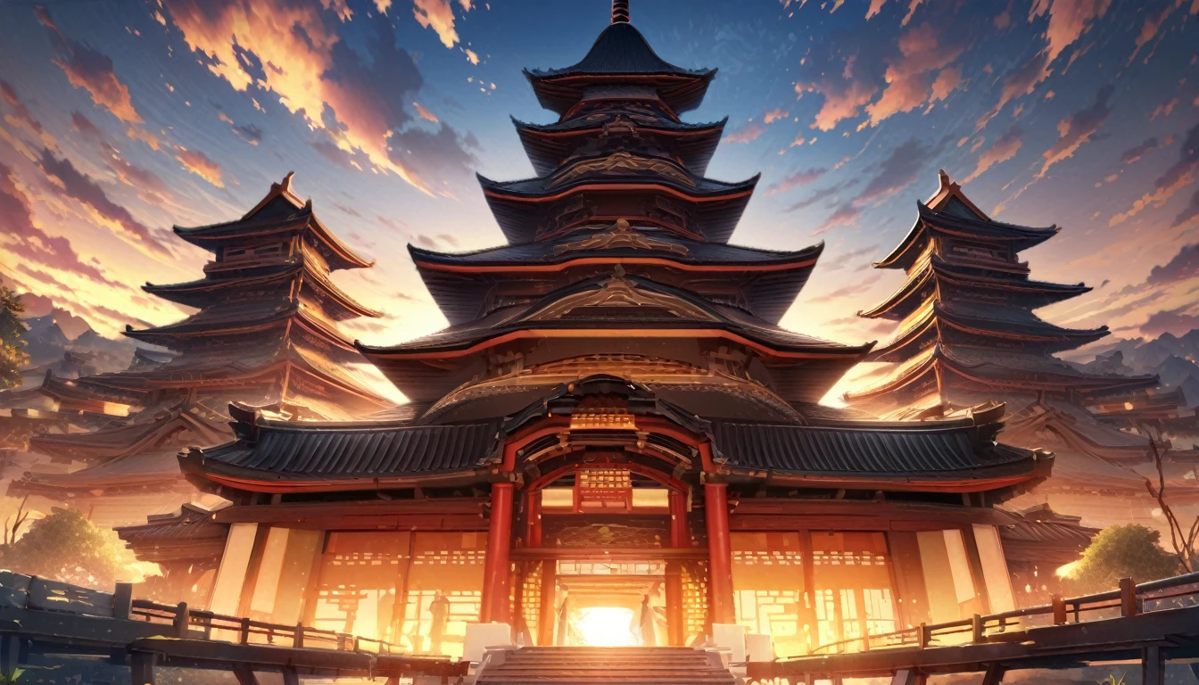 ((masterpiece, best quality, high resolution)), ((Highly detailed CG integrated 8k wallpaper)), The five-story pagoda flutters in the early morning sky, A large number of five-story pagodas,Sunrise on a cloudy morning, A strong sun rises in the sky, moody The rising sun in the background, There&#39;s an orange sky outside, Sunrise on a cloudy morning, Sky Settings, The rising sun in the background, Sunrise is, The rising sun in the background, Background sky, Background sky, The sky is dramatic,