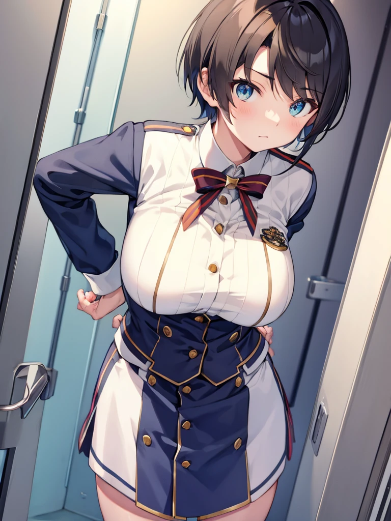 Tomboy、Hands on hips、Leaning forward、Big Breasts、uniform - SeaArt AI