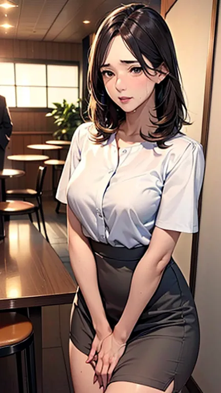 1 woman, japanese woman,(housewife:1.5),(40 years old:1.68),(attractive mature woman:1.66),(middle age:1.78),(small round face:1...