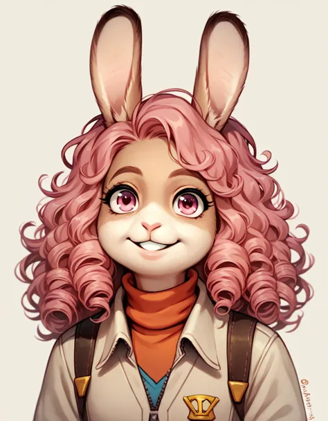 score_9, score_8_up, score_7_up, score_6_up, score_5_up, score_4_up, peppy hare, female, smile, pink eyes, pink hair, curly hair...