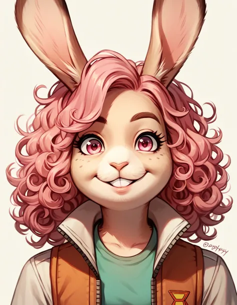 score_9, score_8_up, score_7_up, score_6_up, score_5_up, score_4_up, peppy hare, female, smile, pink eyes, pink hair, curly hair...