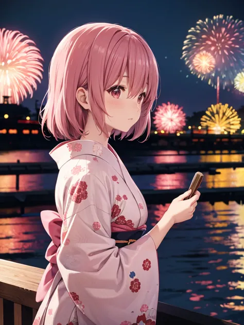 shoko, kimono night in firework ,dusty rose hair