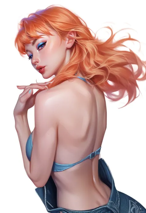 fuzzy, traditional art, Liu2, brush texture, check_9, check_8_up, check_7_up, 1 girl, orange hair, up to the shoulder blades, st...