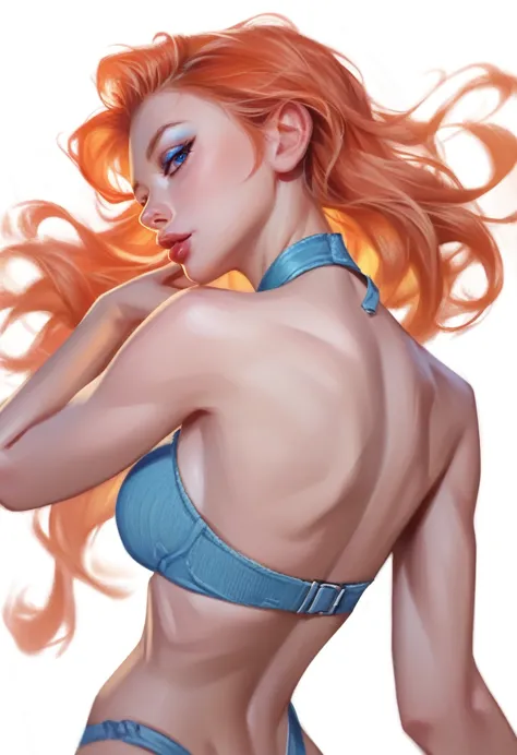 fuzzy, traditional art, liu2, brush texture, check_9, check_8_up, check_7_up, 1 girl, orange hair, up to the shoulder blades, st...