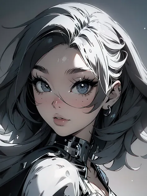 High quality, one girl, close-up, black and white, monochrome, manga