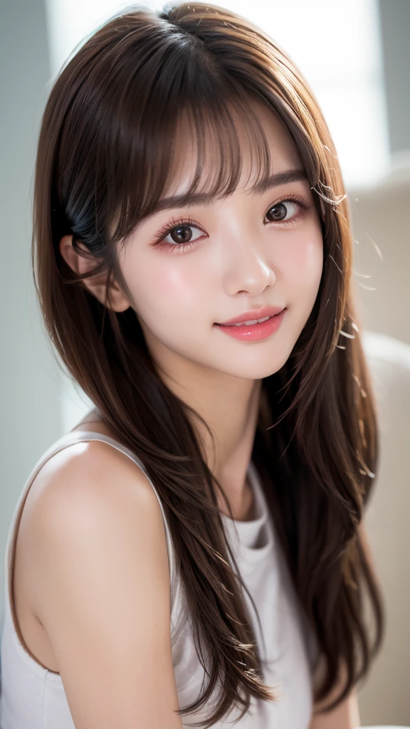 High resolution, Medium Hair,Natural color lip, smile,20-year-old girl、cute、Perfect beautiful face and fingers,Blur the background、Physiologically correct body、Beautifully detailed face、Perfect and beautiful double eyelids、Small face、Mahjong background