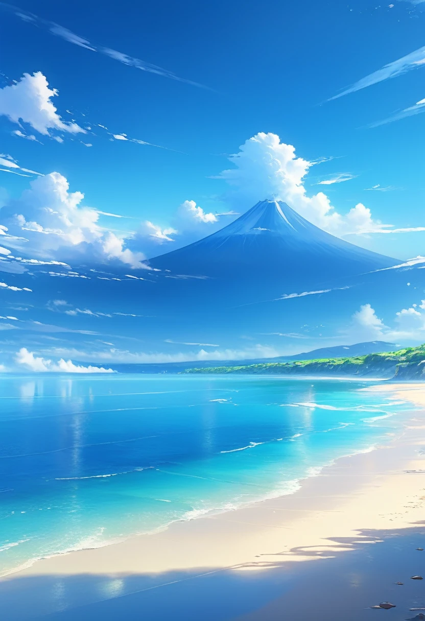 Best illustrations、8K、Highest quality、(Close-up:1.5), Beautiful sky、Gorgeous、目の前に広がるGorgeousな海、（Spectacular views：1.5）、Breathtaking beauty、Spectacular views、blue sea、Sparkling Beach、Blue sky
