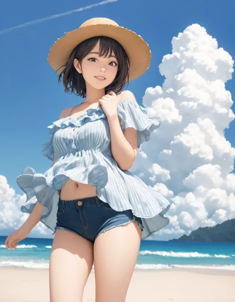 (best quality:1.2), 1girl, cumulonimbus, summer, cowboy shot, shoot from front