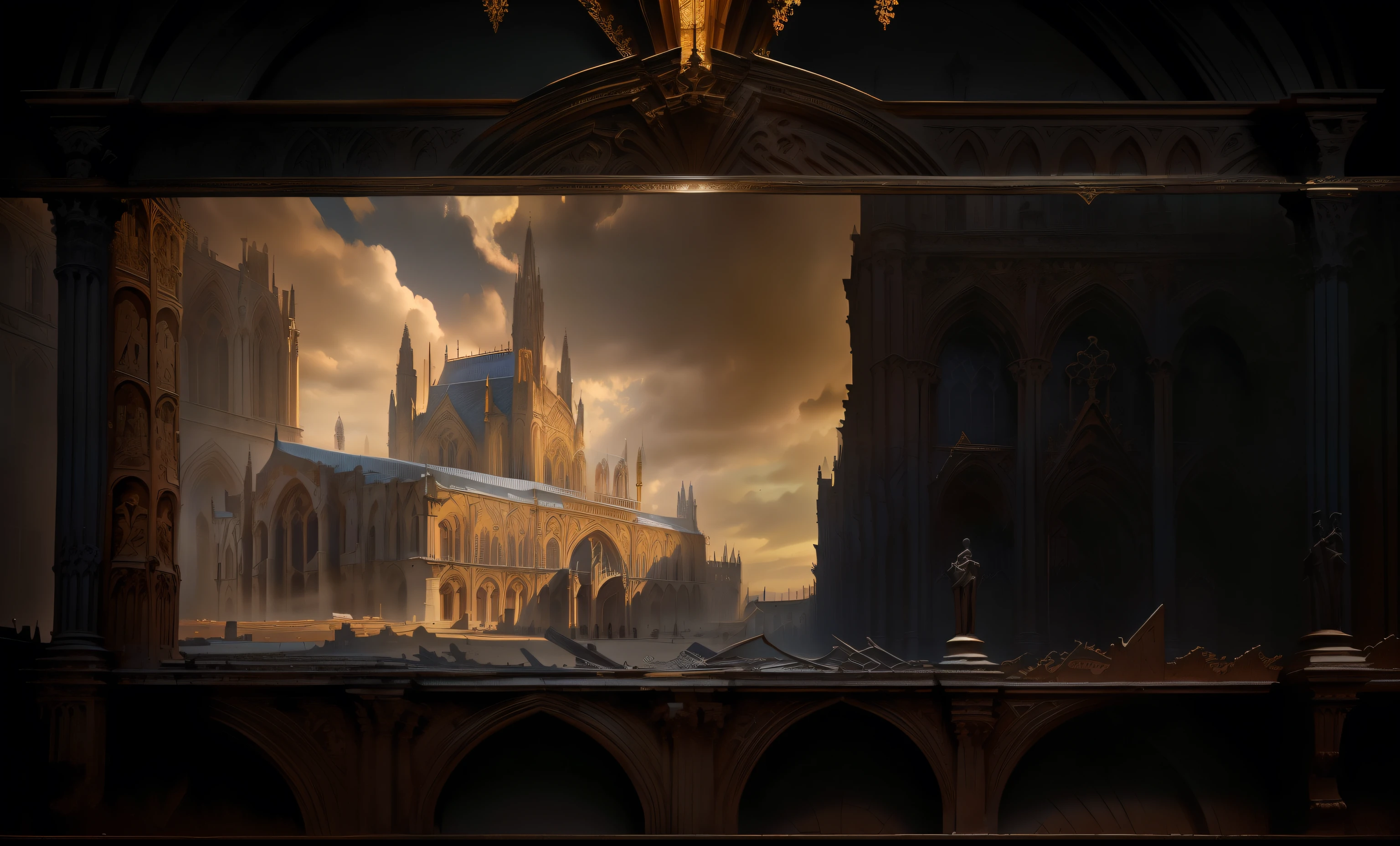 Western style，Cathedral Background，Palace Background，Shelves，map，Wall relief，Gorgeous border+Concept Art，