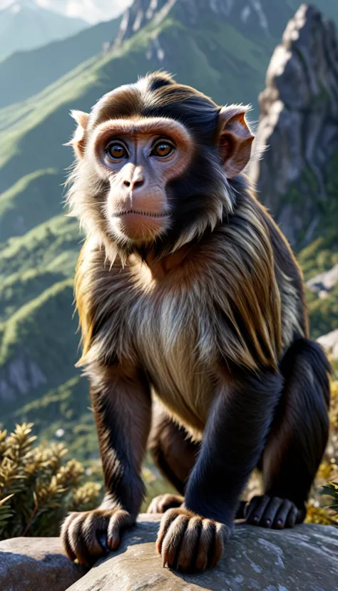 There is a wild beast on the mountain，Looks like a monkey but has four ears(best quality，4K，8K，High level，masterpiece：1.2），Ultra...