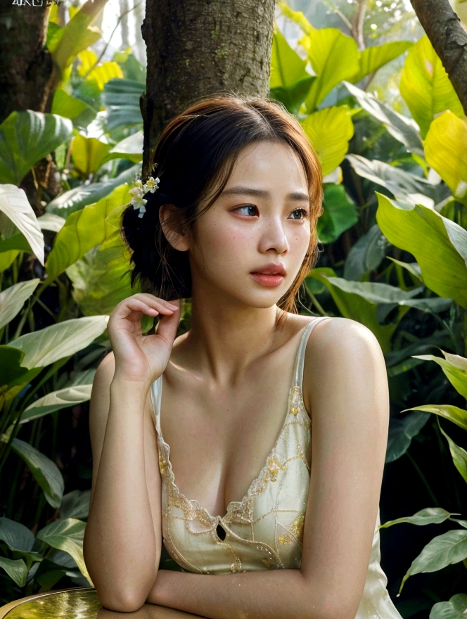 1fille, Éclairage cinématographique, Beaux yeux détaillés, belles lèvres détaillées, visage complexe extrêmement détaillé, traits délicats, peau brillante, fond de chiang mai, expression sereine, pose élégante, Jardin fleuri détaillé, feuillage luxuriant, la lumière du soleil filtre à travers les arbres, tons de couleurs chaudes, photoRéaliste, (Meilleure qualité,4k,8k,haute résolution,chef-d&#39;œuvre:1.2),ultra-détaillé,(Réaliste,photoRéaliste,photo-Réaliste:1.37),couleurs vives,mise au point douce,Éclairage dramatique