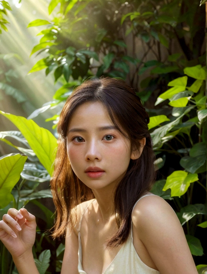 1girl, full body, cinematic lighting, beautiful detailed eyes, beautiful detailed lips, extremely detailed intricate face, delicate features, glowing skin, chiang mai background, serene expression, elegant pose, detailed flower garden, lush foliage, sunlight filtering through trees, warm color tones, photorealistic, (best quality,4k,8k,highres,masterpiece:1.2),ultra-detailed,(realistic,photorealistic,photo-realistic:1.37),vibrant colors,soft focus,dramatic lighting