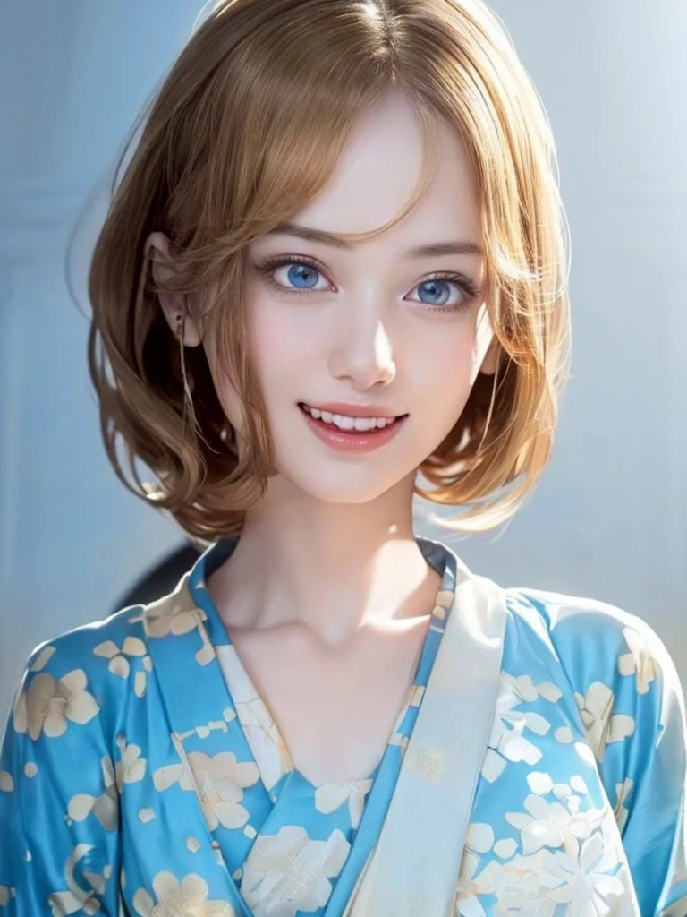 Holding PlayStation controller,wearing red pajama,(highest quality、8k、32k、masterpiece)、(RAW Photos)、(Realisticな)、(High resolution)、Very detailedな、Very beautiful face and eyes、One Girl、Round and small face、Delicate body、(close、highest quality、Rich skin detail、highest quality、8k)、Very detailed、(Realistic、Realistic:1.37)、Vibrant colors、(((Laughter)))、(((Golden Hair)))、(((I touch my chest with my right hand)))、(((Smiling)))、(((Bust Shot)))、(((White Background)))、((Medium Hair))、(((Pure white wall background)))、(((Blonde)))、(((She is wearing a yukata with a pop design.)))、(((Brown and light blue yukata)))、(((Pure white wall background)))、