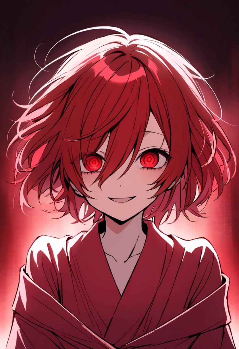 Crazy red eyes laughing Yandere Crazy anime girl. Looking. Short hair -  SeaArt AI