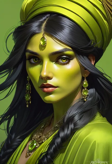 chartreuse gypsy, safe from harm, out of luck, battle without honor or humanity, cynical, portrait, male, highly detailed, digit...