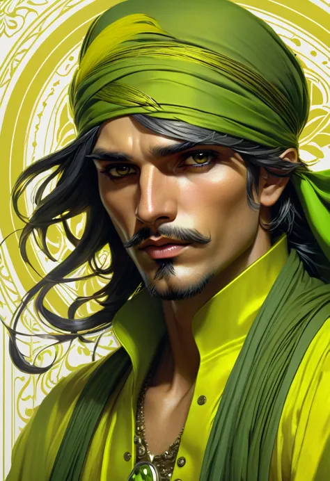 chartreuse gypsy, safe from harm, out of luck, battle without honor or humanity, cynical, portrait, male, highly detailed, digit...