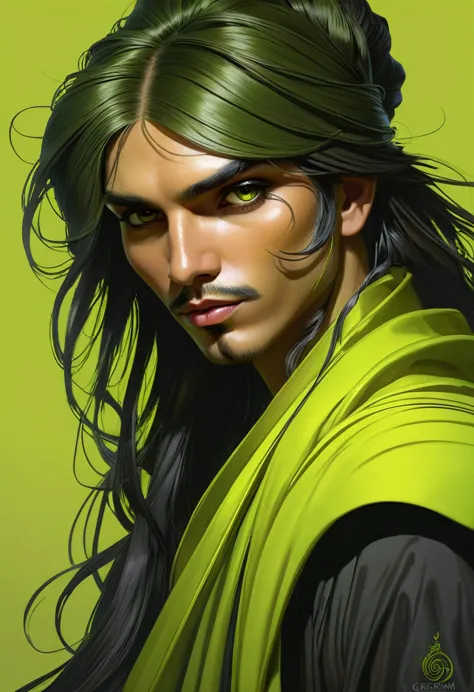 chartreuse gypsy, safe from harm, out of luck, battle without honor or humanity, cynical, portrait, male, highly detailed, digit...