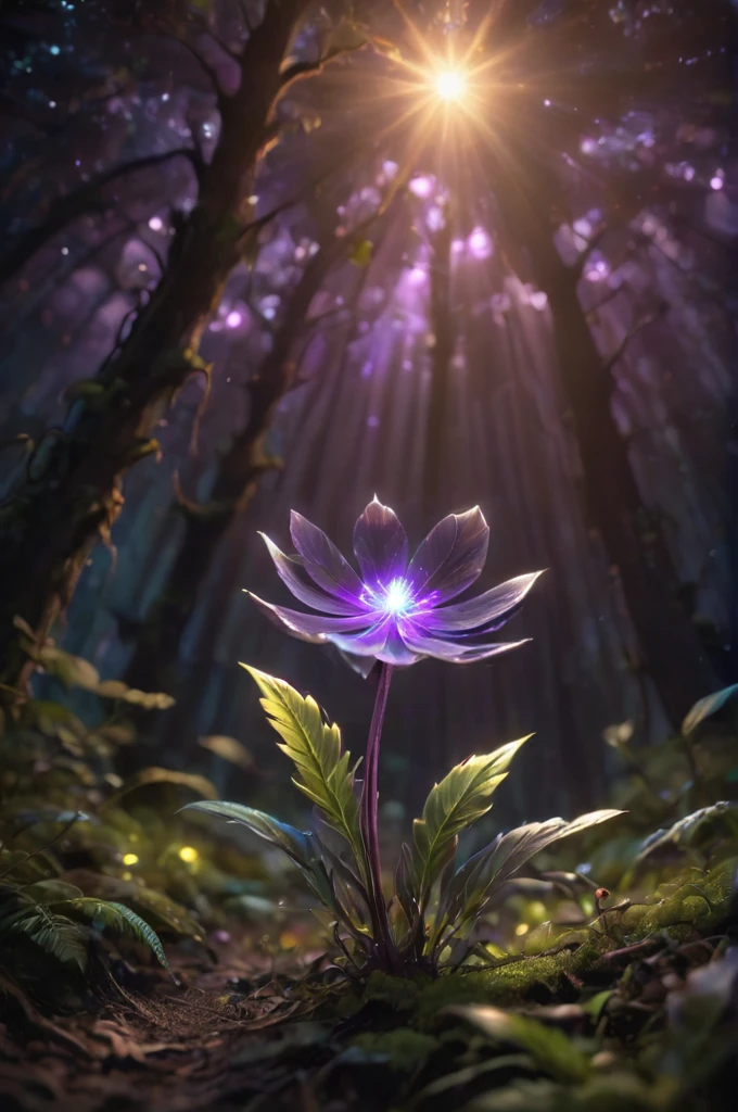 letitflrsh,
bioluminescent purple flower,fabulous night forest,magical radiance,Concept art,depth of field,Raw photo,realistic,cinematic lighting,soft shadows,sharp focus,fractal,colorful,depth of field,best quality,16k resolution,vivid colors,volumetric lighting,