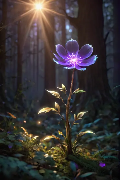 letitflrsh,
bioluminescent purple flower,fabulous night forest,magical radiance,Concept art,depth of field,Raw photo,realistic,c...