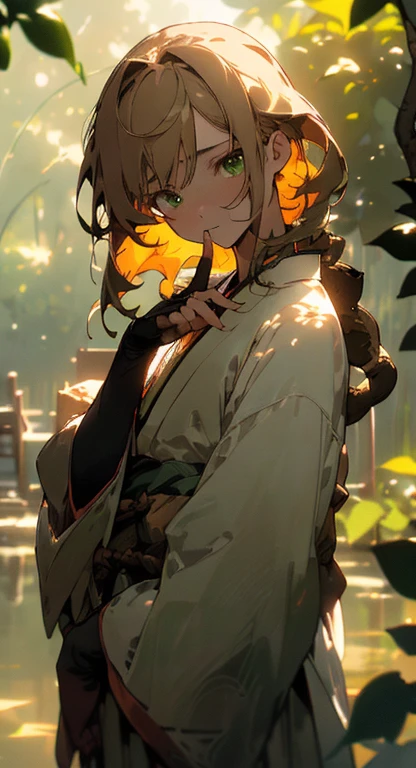  Anime boy, standing, (((natural, earthy, wilderness)), [organic, living plants, vines, natural fabrics], (tall, wild hair), (green eyes), brown skin, ((detailed, natural, earthy)) face, soft features, delicate hands, (vines around neck), natural, earthy tone, outdoor setting, (moss, leaves, stones), (soft focus), (warm lighting), (outdoor, natural), (natural, living), (Serene expression), (relaxed postures), (Feminine hands), (Natural, earthy, living), (High contrast), (Serene background), (Mildly detailed), (Highly detailed), (Organic), (Natural), (Earthly), (Living), (Highly detailed), (Soft focus), (Warm lighting), (Highly detailed), (Natural), (Earthly), (Living), (Organic), (High contrast), (Soft focus), (Warm lighting), 25 years old, (head tilt), (((serene))), (((relaxed))), (((natural))), (((organic))), (((soft)))),BREAK,4k resolution)),((high quailty lens)),((lens ISO f4.5)),((effect blurred rim +5)),((Eliminates Chromatic Aberration)),((Enable Canon lens correction)),BREAK,((best graphics model)),((Bright balance and soft ratio)), ((moderate dark balance)),((dark area 30%)),((((contrast 10%)), BREAK,((ratio sun beam 60%)),((Sky light 10%)),BREAK,((of the highest quality, 8K,Raw photo)),Japanese style colors, Soft-beam light, afternoon light,BREAK,((Fixed Finger, Hand))