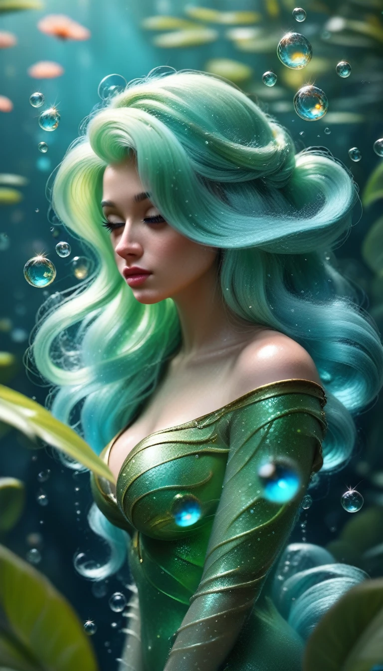 Highly detailed pictures of (Water element), Highest quality, masterpiece, Realistic, Ultra-realistic, Good exposure, Upper Body, Water A stunning image depicting a fascinating water nymph (Full Water Girl:1) In a mysterious atmosphere. She Shines, Glowing water symbol, Intricate water effects swirl gracefully around her.
The waves gently wash over her feet, Floating water droplets, A meandering stream of water in shades of blue and turquoise.
wealthy, Green leaves and mossy rocks、And waterfalls, Fireflies and magical glow added.
Amazingly beautiful, Flowing hair that sparkles like water, Reflecting Grace, beauty, And ancient wisdom."
