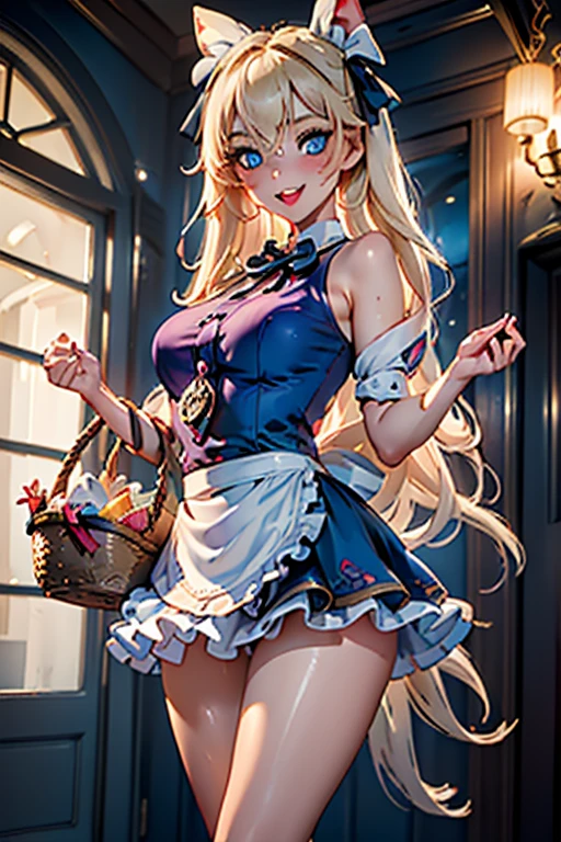 (perky chest:1.2), (pointed chest:1.2),(((Black Tunic:1.3))),(((cakes and bread in the basket),Cute and beautiful girl,Cute round face,Cute smile,with blush cheeks,Red Lip,a girl 2, nsfw:1.2, beautiful body:1.3), shinny skin, BREAK, ((alice in the wonderland:1.3, cute, kawaii, lovely, funny, a girl falling down from sky:1.3, girl flying in sky:1.2, girl floating in air:1.3, rolling upskirt by wind:1.5, (with sparkling eyes and a contagious smile),open mouth, Looking at Viewer, surprised, putting hands on crotch over the skirts:1.35)), BREAK, ((floating things as follows:1.3, PlayingCards, Trump, tea cup, tea pot, tea spoons, pocket watch:1.3, lip sticks, candies:1.2, cookies, jam bottles, classical door_keys)), ((long purply_Blue dress :1.5, wearing long flaired skirt:1.3, the skirt is blowing:1.3, cute White Apron, black stockingedium long platinum-blonde hair:1.2, twin tail hair:1.6, tied hair with a cute ribbon), (Blue eyes, bright pupils with highlights, detailed eyes), (lying down on your back:0.7, spreading legs with rising up straight:0.7), sexy posture, fantastic colorful art, (fantasy art:1.2, wondered images), ((correct anatomy:1.5, perfect anatomy:1.3, correct hand, )),
