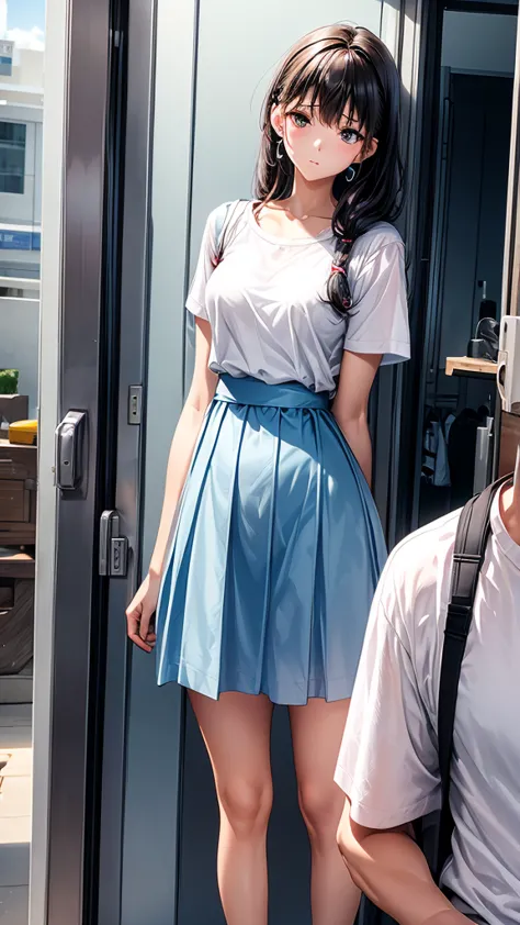 she is 165cm tall and her measurements are b.：81cm、w：59cm、h：86cm、semi-long、earphone、