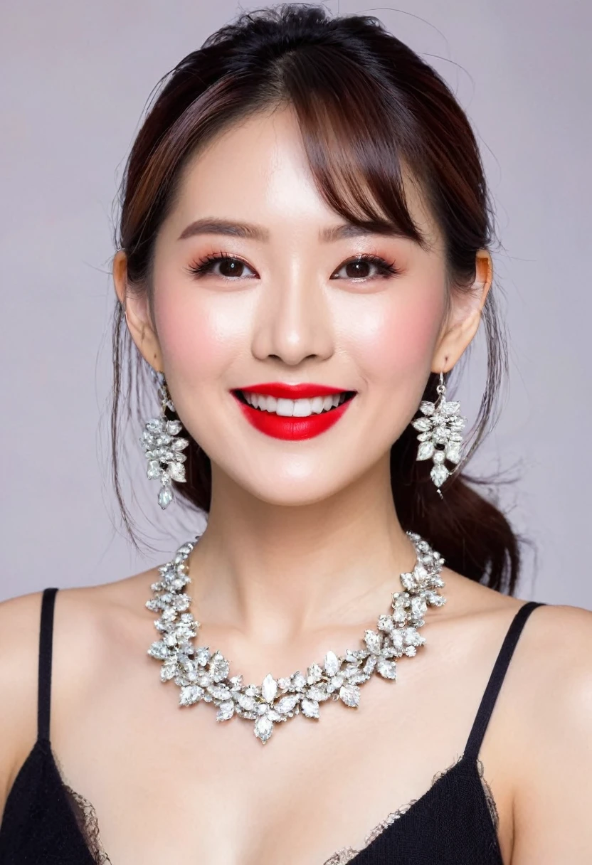 Asia　Gal　20th Generation　Earrings　necklace　smile　Tokyo　Beauty　Red lipstick　