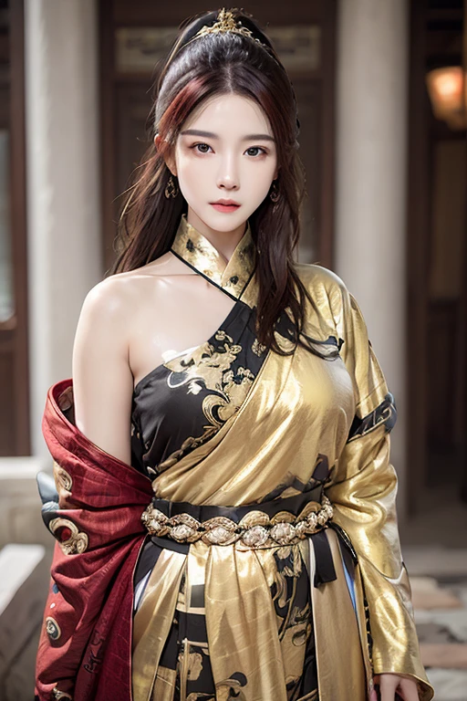 Fei Yu_robes， red cloth, red hair, Whole body, Gold Embroidery， black embroidered gold， high ponytail， depth of field，  night scenery，Swordsman Girl, 1 girl，25 year old girl, ulzzang-6500v1.1， （manuscript： 1.2）， （realistic： 1.3） ， สาวสวยกับdetailsที่สวยงาม， ดวงตาและใบหน้าที่Very detailed， ดวงตาพร้อมdetailsที่สวยงาม， red hair， The resolution is incredibly ridiculous.， hugeFilesize， ไฮเปอร์details， High resolution，very big breasts, Very detailed， best quality， Masterpiece， illustration， มีdetailsและสวยงามเป็นพิเศษ， Very detailed， CG， unity， 8k wallpaper， Surprisingly， details， Masterpiece， Highest quality， official art， วอลล์เปเปอร์ CG unity 8k ที่มีdetailsมาก， Cinematic lighting， （Perfect shiny skin：0.6）， The lines are thin and smooth.， （floating）， ear nipple ring ， Masterpiece， best quality best，