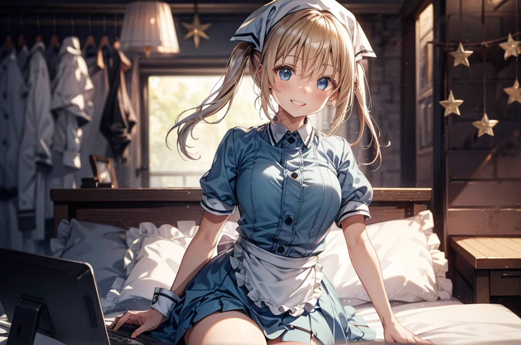 (Tabletop, Highest quality:1.2), Cowboy Shot, alone, One Girl, Kaho Hyuga, smile, View your viewers, Holding Tray, Twin tails, Head scarf, Maid, Frills, Blue Shirt, Waist apron, Puff short sleeves, Blue Skirt, Thighs Thighs Thighs Thighs, White glow,
One Girl, Sex, On the bed, throw, , Mission Grab, Missionaries, Tabletop, Highest quality,Mission Grab,Doggie Grab,kawashiro nitori