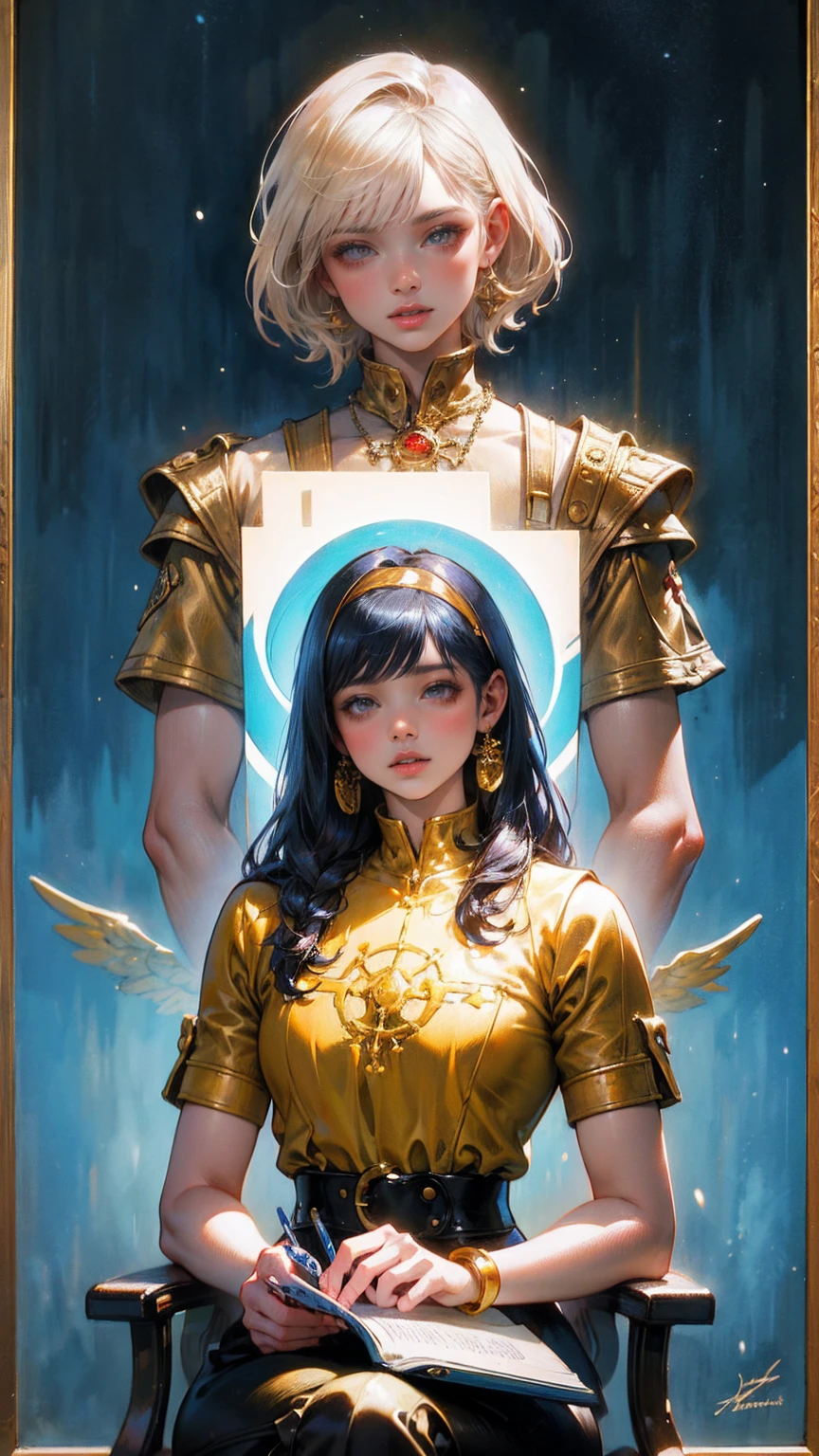 diy13，Highest quality, ultra-high definition, masterpieces, 8k, realistic, anime styled, 3d render，a close up of a person writing a book , jc leyendecker and sachin teng, james jean and wlop, james jean and peter mohrbacher, alphonse mucha and rossdraws, sachin teng, james jean marc simonetti, artgerm and james jean, in the art style of mohrbacher