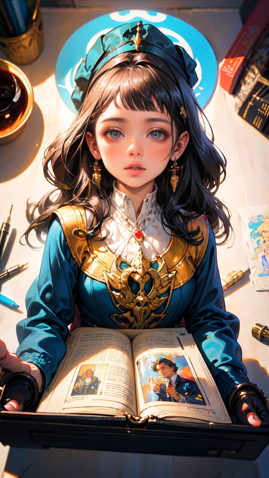 diy13，Highest quality, ultra-high definition, masterpieces, 8k, realistic, anime styled, 3d render，a close up of a person writing a book , jc leyendecker and sachin teng, james jean and wlop, james jean and peter mohrbacher, alphonse mucha and rossdraws, sachin teng, james jean marc simonetti, artgerm and james jean, in the art style of mohrbacher